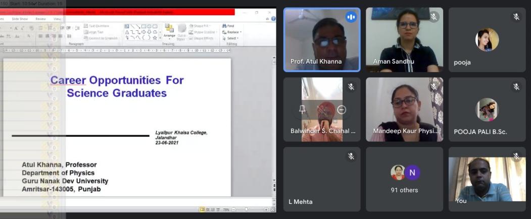 You are currently viewing पोस्ट ग्रेजुएट फिजिक्स विभाग, लायलपुर खालसा कॉलेज ने विज्ञान स्नातकों के लिए करियर के अवसर विषय पर एक होजा वेबिनार का आयोजन किया है।