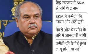 Read more about the article SKM का केंद्रीय कृषि मंत्री तोमर को जवाब MSP कमेटी का चेयरमैन कौन होगा सिफारिशें तुरंत लागू होंगी या नहीं यह बताएं तभी भेजेंगे नाम